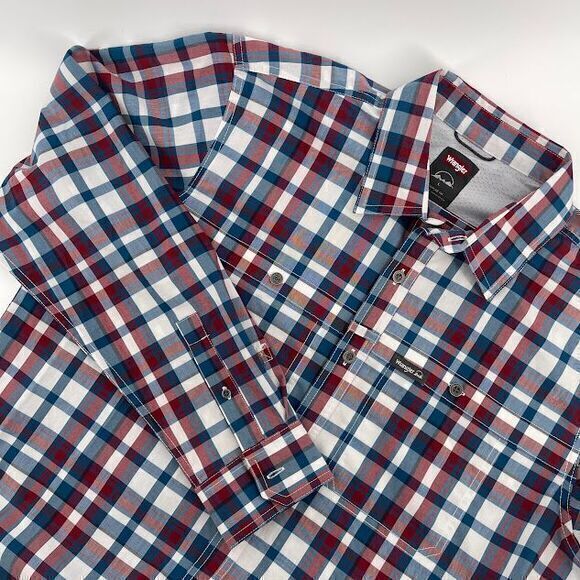 Wrangler Red/White/Blue Plaid Long Sleeve Button Down Shirt Size‎ Large - Picture 1 of 7